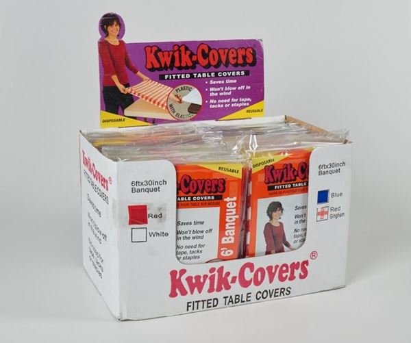 Bundle of 5 Kwik-Covers 60 Round Fitted Plastic Table Covers White 